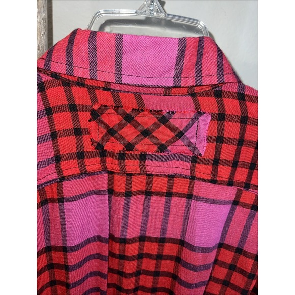 Free People Blouse Womens Small Pacific Dawn Plaid in Red Combo Button Up NEW - Picture 10 of 12